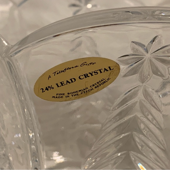 Lead Crystal Holiday Ice Bucket Bowl Winter Evergreen Tree  Stars Etched Czech - Picture 11 of 11